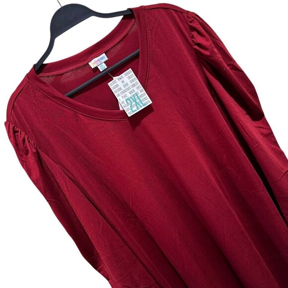 Lularoe AVA Women Size‎ 2XL Maroon Red V-neck Mutton Long Sleeve Dress NWT - Picture 3 of 10
